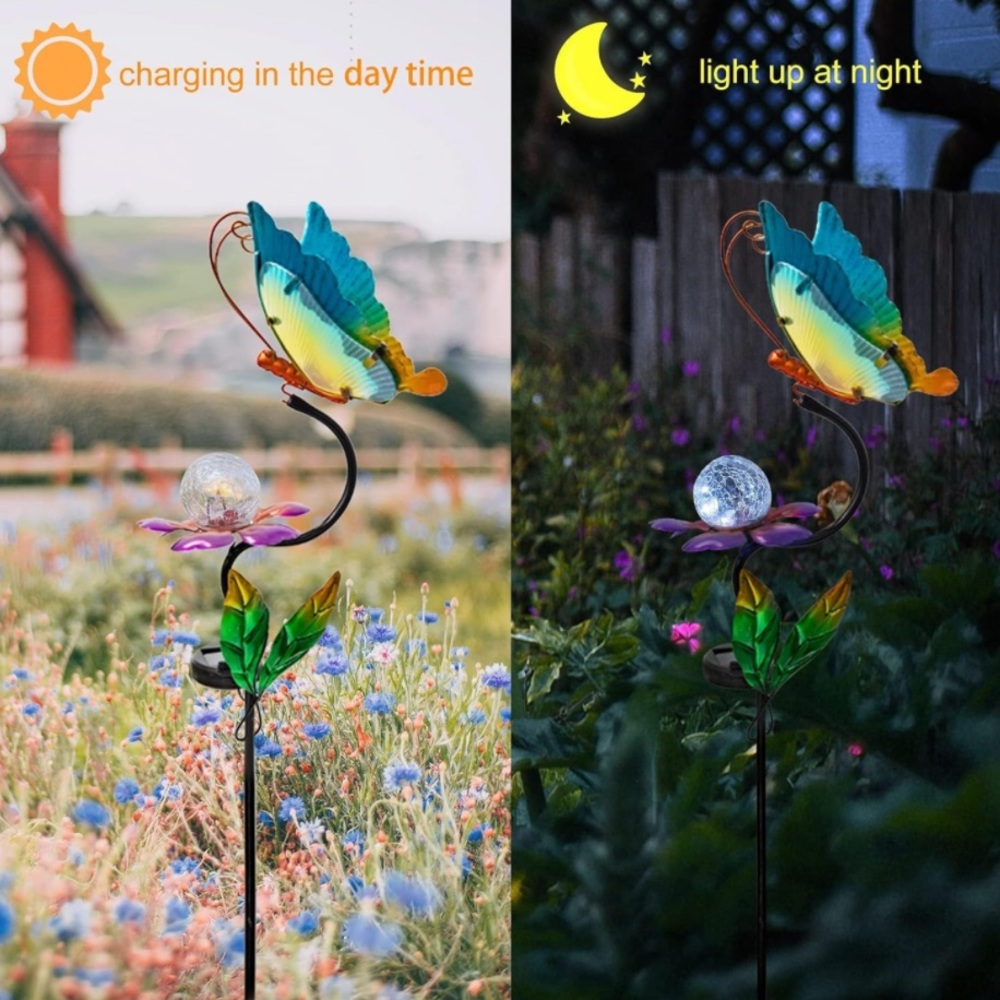 Glass Butterfly Solar Lights Garden Decor - Picture 3 of 6